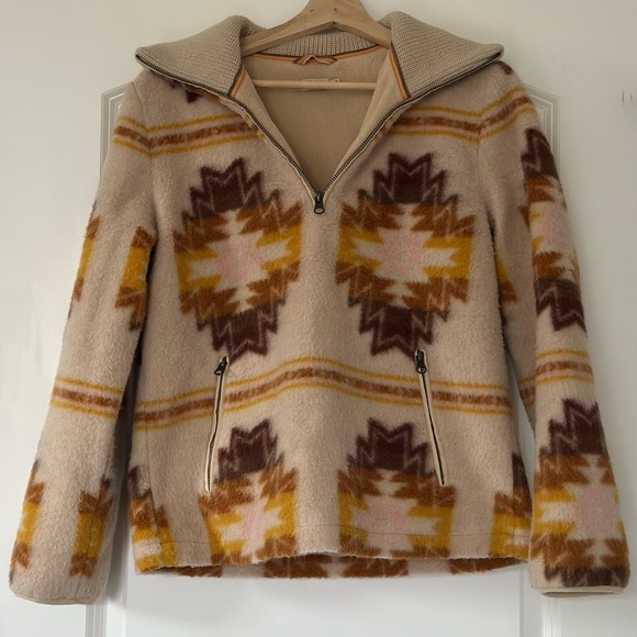 Faherty Jackets & Blazers - Faherty Doug Goodfeather Fleece Beige and Yellow Patterned Jacket Size Small